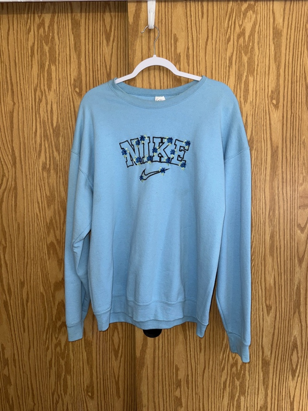Nike Light Blue Crewneck Sweatshirt with Embroidered Logo